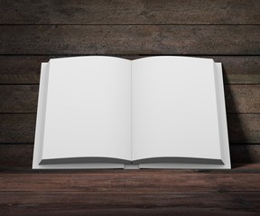 Opened empty book template. 3D rendering.