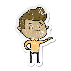 distressed sticker of a happy cartoon man