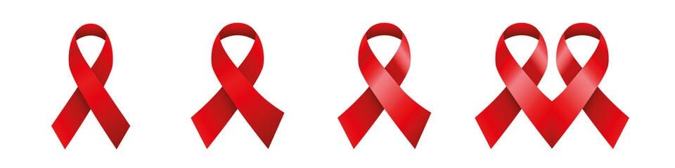 Red Ribbon Awareness Solidarity Symbol Isolated White Background