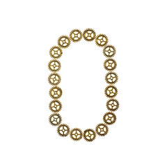 Alphabet letter O made of metal gears. Isolated on white background. Steampunk style