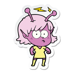 sticker of a cartoon alien girl