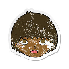 retro distressed sticker of a cartoon girl staring