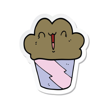 sticker of a cartoon cupcake with face
