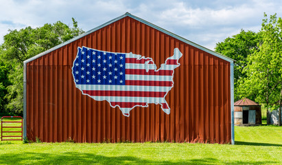 red barn and american flag united states © Dana.Oz.Imagery