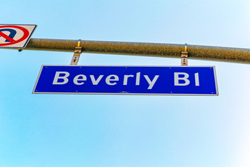Inscription - Beverly Bl on road sign. California. Los Angeles.