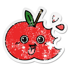 distressed sticker of a cute cartoon red apple
