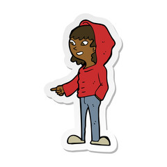 sticker of a cartoon pointing teenager