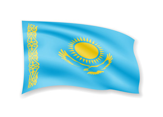 Waving Kazakhstan flag on white. Flag in the wind.
