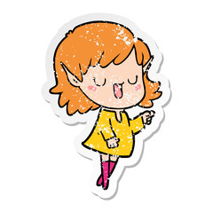 distressed sticker of a cartoon elf girl