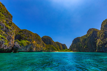 Maya Bay is one of the most famous beaches on Phi Phi Lay. But today there is no tourists on the...