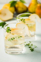 Refresing summer mocktail, pea, ginger and thyme. Selective focus, space for text.