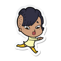 sticker of a cartoon surprised girl