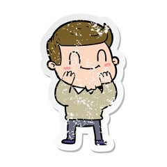 distressed sticker of a cartoon friendly man