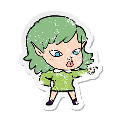 distressed sticker of a pretty cartoon elf girl
