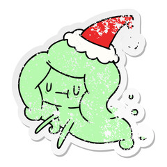 christmas distressed sticker cartoon of kawaii ghost