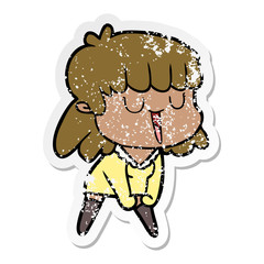 distressed sticker of a cartoon woman