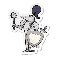 sticker of a cartoon medieval knight with shield