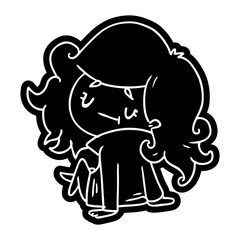 cartoon icon of a cute kawaii girl