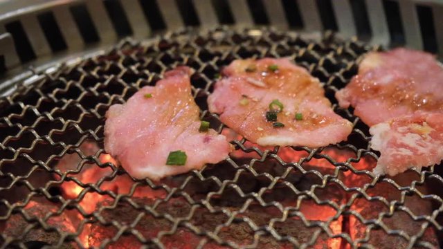 Yakiniku Japanse and Korean style BBQ with wagyu bacon beef in restaurant.