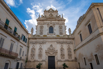 Fototapeta na wymiar Facade of the church chiesa Maria ss.del Carmine in the old baroque town of Lecce, Puglia, Italy. Apulia region