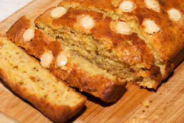  Banana bread with white chocolate flakes topping