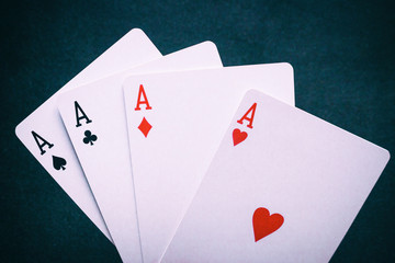 four playing aces close up