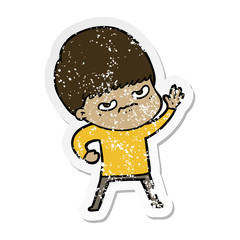 distressed sticker of a angry cartoon boy