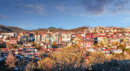 Aerial view of  Veliko Tarnovo in a beautiful autumn day, Bulgaria
