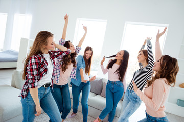 Nice shine graceful charming attractive cheerful cheery glad careless carefree girls wearing trendy...
