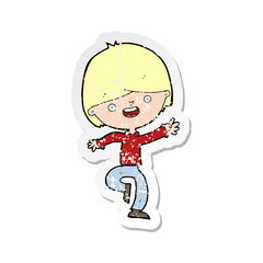 retro distressed sticker of a cartoon happy boy dancing