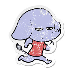 distressed sticker of a annoyed cartoon elephant