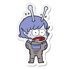 sticker of a cartoon shocked alien girl