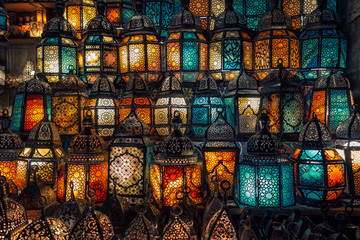 muslim style's lantern shining - obrazy, fototapety, plakaty