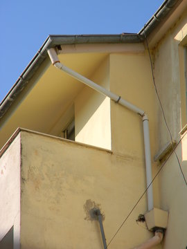 Low angle view of a rain gutter on a building
