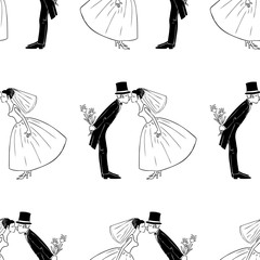 Seamless pattern of kissing newlyweds