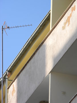 A tv antenna mounted on a residential building, Tirana, Albania