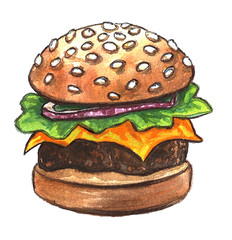 watercolor illustration sandwich burger