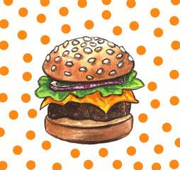 watercolor illustration sandwich burger