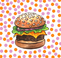 watercolor illustration sandwich burger