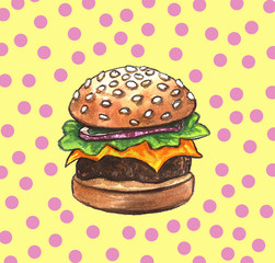watercolor illustration sandwich burger