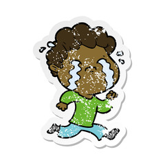 distressed sticker of a cartoon man crying