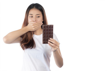 Women who are against chocolate,isolated on a white background.