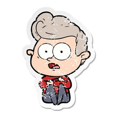 distressed sticker of a cartoon staring man
