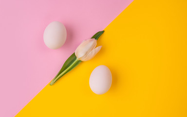 Flower eggs percent sign. Easter concept. Copy space