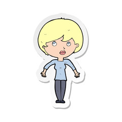 sticker of a cartoon woman shrugging shoulders