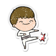 distressed sticker of a cartoon happy boy