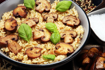 risotto with mushrooms, fresh herbs and parmesan cheese