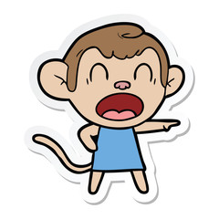 sticker of a shouting cartoon monkey pointing