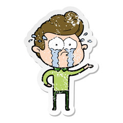 distressed sticker of a cartoon crying man