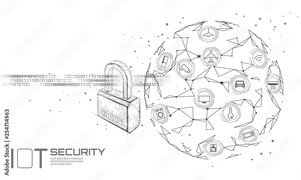 Sticker iot cyber security padlock concept. personal data safety internet of things smart home cyber attack.